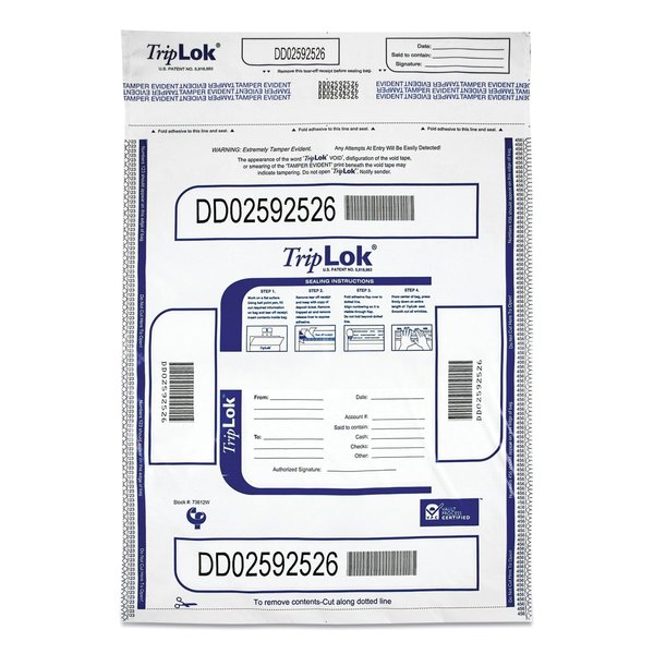 Triplok Deposit Bag, 12 x 16, 2 mil Thick, Plastic, White, PK100 585043